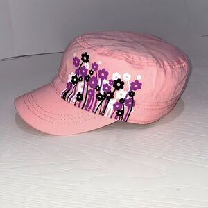 Pugs Pink Floral Military Style Cadet Cap Hat